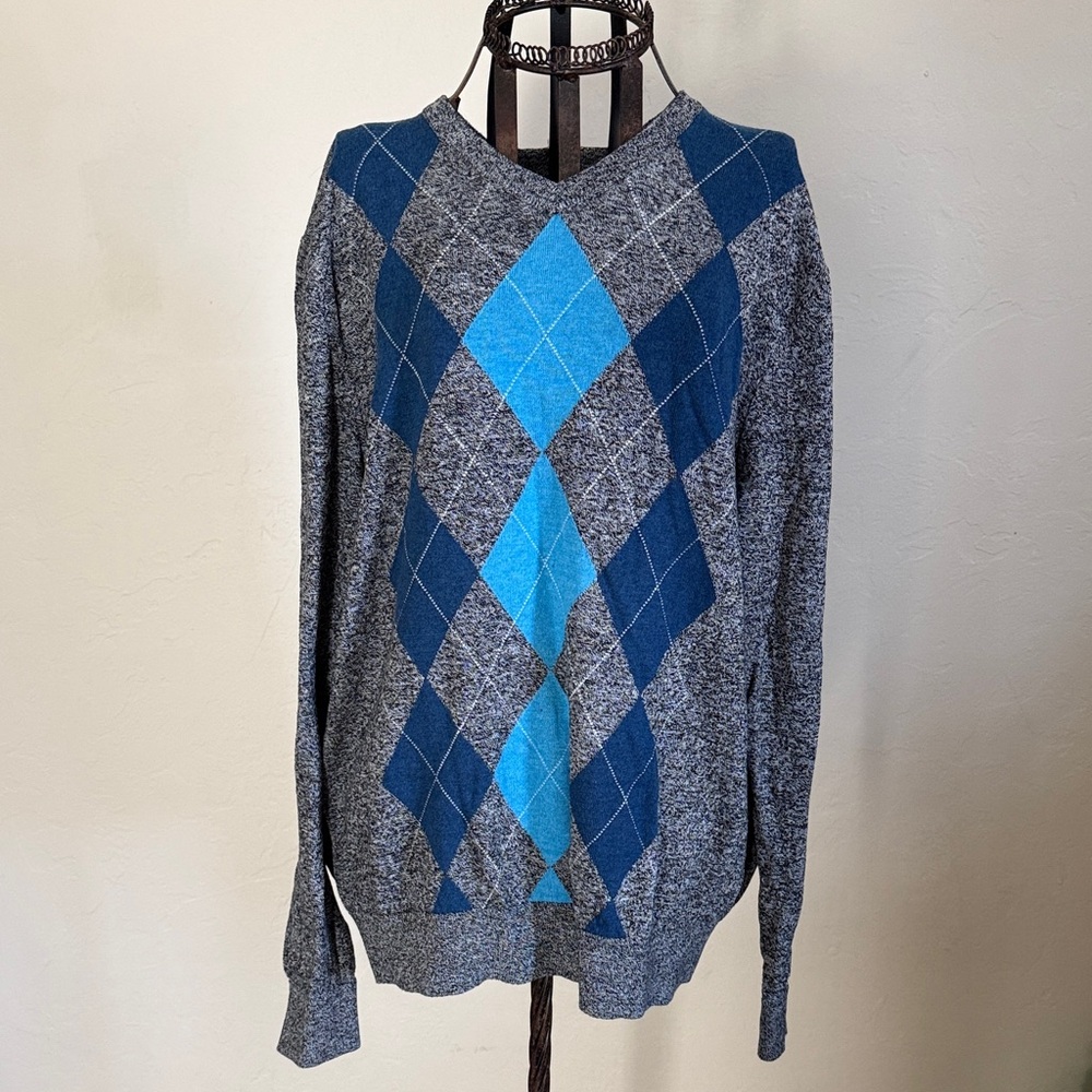 Croft & Barrow Men's Heather Gray and Blue Argyle Sweater
